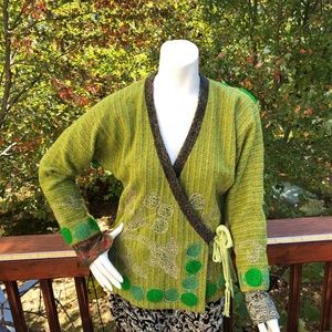 PAUL ROPP, Green Wool Embroidery  Cardigan